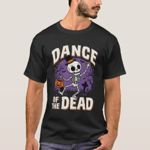 Camiseta Desenho de Esqueleto Dança dos Mortos de Halloween