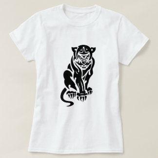 Camiseta Desenho de Estilo de Tatuagem de Puma Preto Branco
