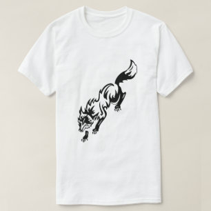 Camiseta Desenho de Estilo de Tatuagem de Raposa Preto Bran