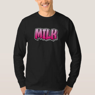 Camiseta Desenho de Estilo Grafite de Leite que Diz Leite