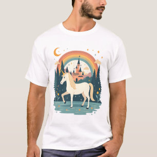 Camiseta Desenho de Fantasia de Unicórnio Arco-íris Vintage