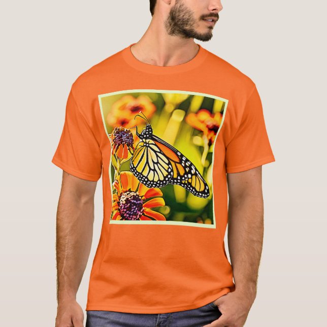 Camiseta Desenho de Flor de Borboleta Monarca Delicada (Frente)