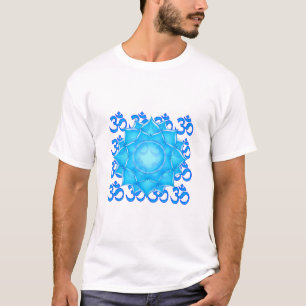 Camiseta Desenho De Flor De Lotus De Vidro Azul Com Padrão