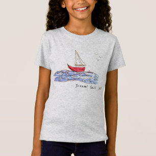 Camiseta Desenho de Gaivotas de Barco no Mar Sonho
