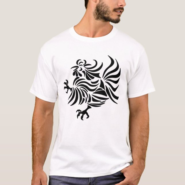 Camiseta Desenho de Galo com Linhas Intrincadas (Frente)