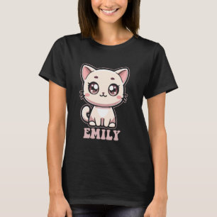 Camiseta Desenho de Gatinho Fofo para Meninas de Nome Emily