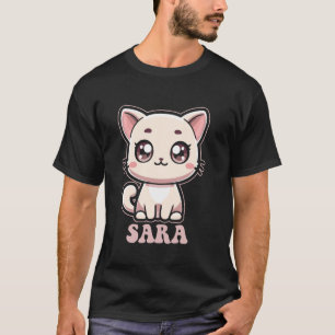 Camiseta Desenho de Gatinho Fofo Sara para Meninas Nome Sar