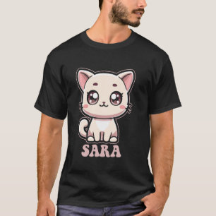 Camiseta Desenho de Gatinho Fofo Sara para Meninas Nome Sar