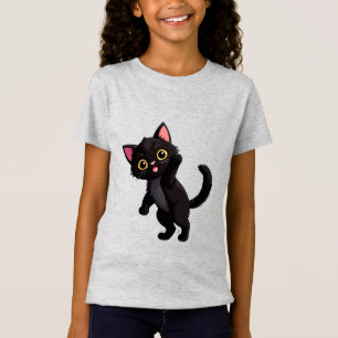 Camiseta Desenho de gatinho preto fofo com olhos grandes