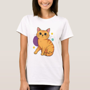 Camiseta Desenho de Gato Atigrado Laranja Fofo
