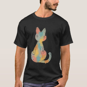 Camiseta Desenho de Gato com Pincelada Colorida para Amante