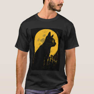 Camiseta Desenho de Gato Lua Assustadora de Halloween