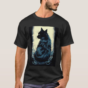 Camiseta Desenho de Gato Lua Assustadora de Halloween