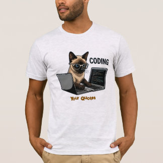 Camiseta Desenho de Gato Siames Cartoon Codificando
