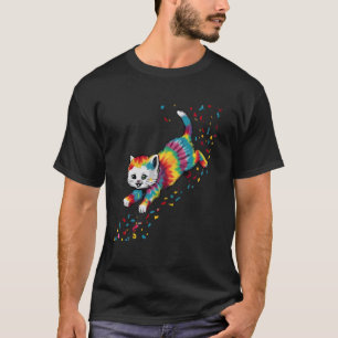 Camiseta Desenho de Gato Tie Dye Colorido Para Gato