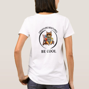 Camiseta Desenho de gato vestido de cartoon à beira-mar – S