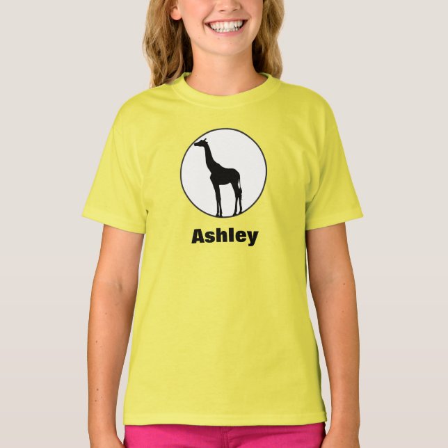 Camiseta Desenho de Girafa Preta em Círculo Branco (Frente)