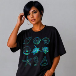 Camiseta Desenho de grade de vida marinha abstrata