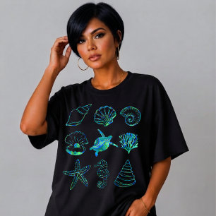 Camiseta Desenho de grade de vida marinha abstrata