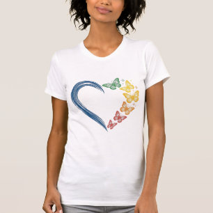 Camiseta Desenho de Gravura Vintage Coração Borboleta Arco-