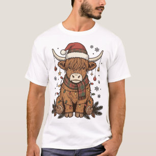 Camiseta Desenho de Gravura Vintage de Vaca das Terras Alta