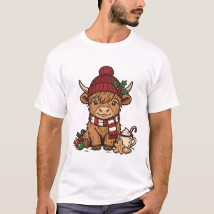 Camiseta Desenho de Gravura Vintage de Vaca das Terras Alta