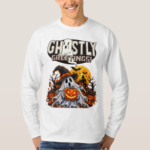 Camiseta Desenho de Halloween de Abóbora Assustadora Fantas