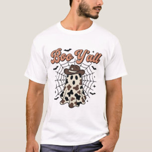 Camiseta Desenho de Halloween Fantasma Ocidental Boo Yall