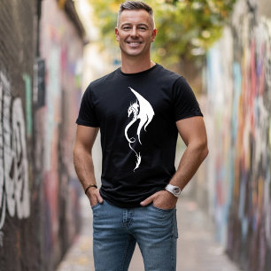 Camiseta Desenho de Ilustração Tribal de Dragão Branco Pret