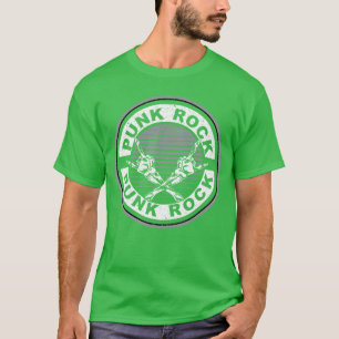 Camiseta Desenho de Insígnia de Punk Rock Mãos de Esqueleto