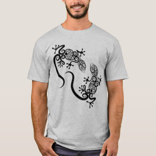Camiseta Desenho de Lagarto Duplo com Mandala Intrincada e
