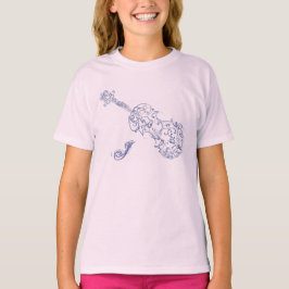 Camiseta Desenho de Linha Azul Violino com Inicial