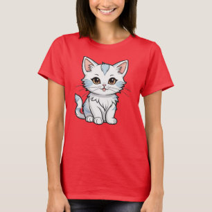 Camiseta Desenho de Linha de Cartoon de Gato Estilizado-523