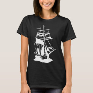 Camiseta Desenho de Linha de Navegação de Barco Oceano Mar