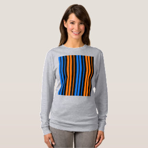Camiseta Desenho de Listras Verticais Laranja Azul