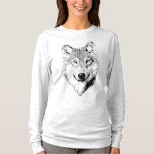 Camiseta Desenho de Lobo Preto e Branco