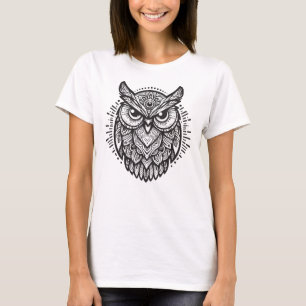 Camiseta Desenho de Mandala Tribal de Coruja em Arte de Lin