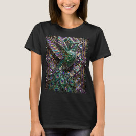 Camiseta desenho de mosaico de beija-flor de cristal de pav