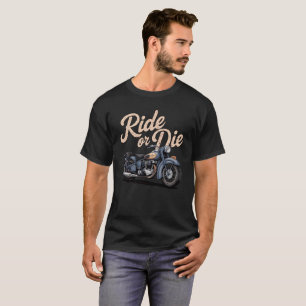 Camiseta Desenho de Motociclista Clássico Ride or Die dos A