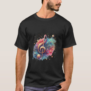 Camiseta Desenho de Música Cósmica com Símbolo Vibrante deC