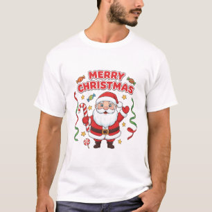 Camiseta Desenho de Natal Papai Noel Doces Fitas