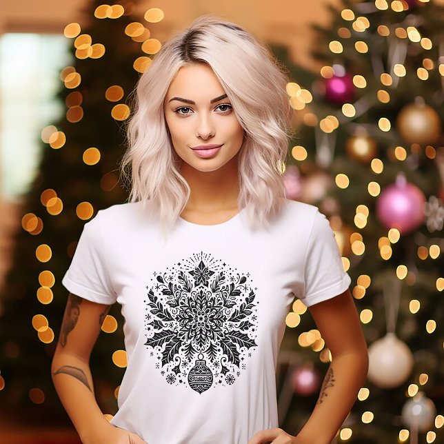 Camiseta Desenho de Natal Preto e Branco (Criador carregado)