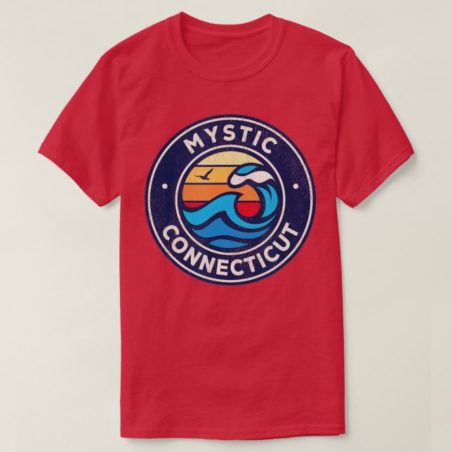 Camiseta Desenho de Ondas Náuticas do Mystic Connecticut CT (Frente do Design)