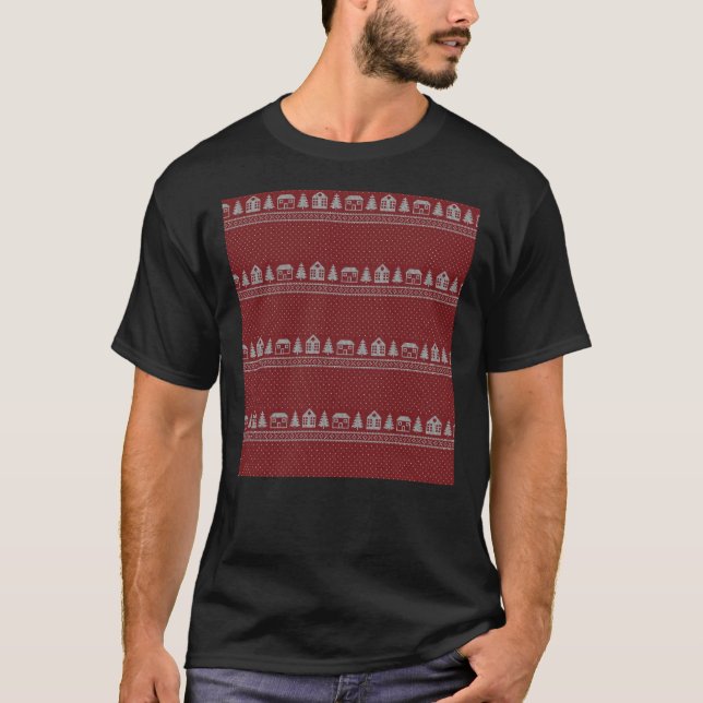 Camiseta Desenho de padrão de tricô fácil - Noite vermelha  (Frente)