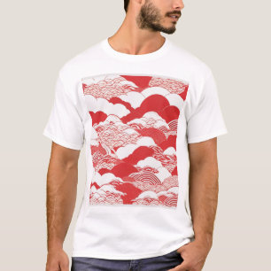Camiseta Desenho de padrão japonês tradicional azul geométr