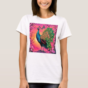Camiseta Desenho de Pavão Majestoso