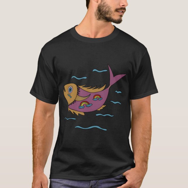 Camiseta Desenho de Peixe Arco-Íris Psicodélico (Frente)