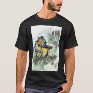 Camiseta desenho de peixe Betta com fundo verde