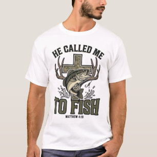 Camiseta Desenho de Pesca Cristão Ele Me Chamou para Pescar