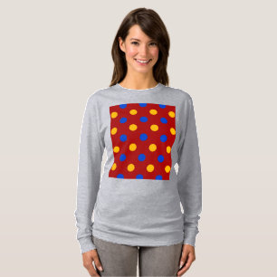 Camiseta Desenho de Pontos Polka Vermelho Azul Amarelo